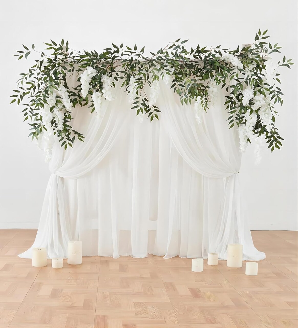 Wisteria Garland Hanging Flowers, 5.9 FT Full White Silk Artificial Wisteria Fake Wedding Arch Decorations Ceremony Backdrop for Wedding Home Party Indoor Outdoor Decor